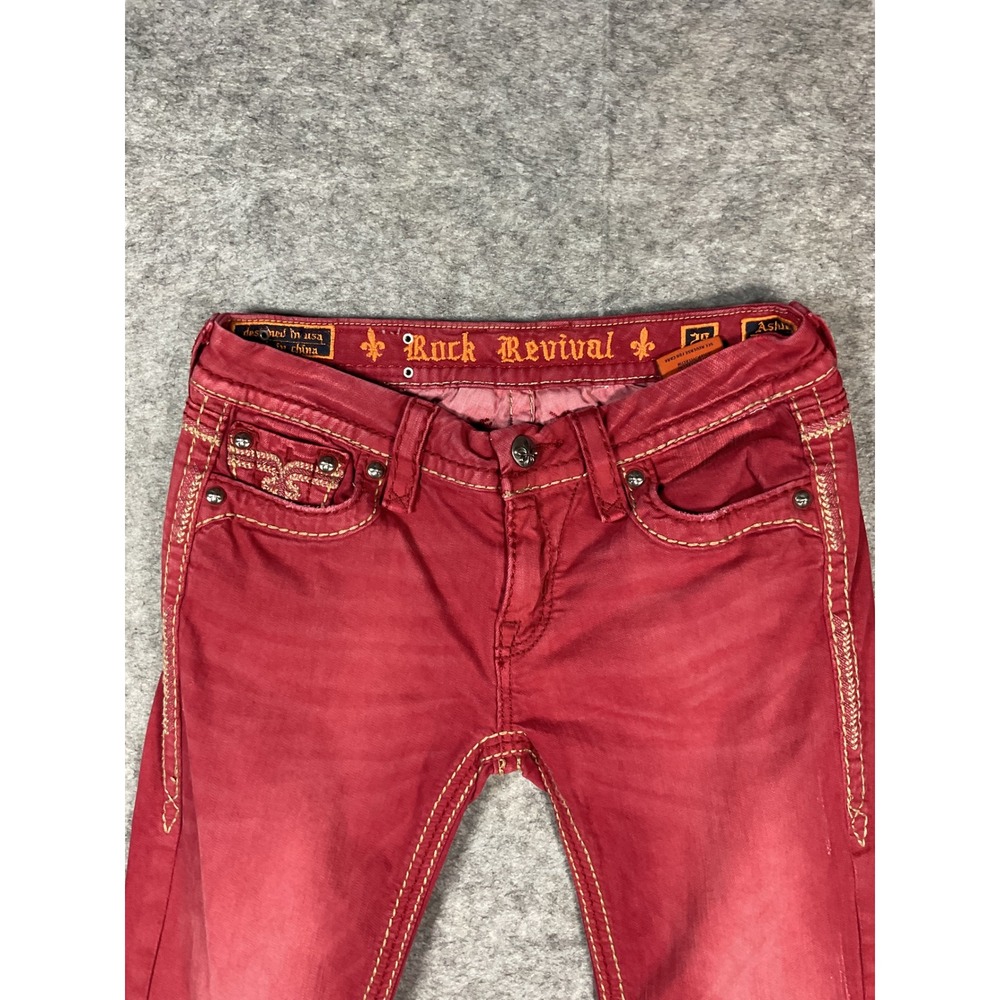 Rock Revival Ashley Skinny Red Jeans Women Size 28 Embellished Pockets - Picture 2 of 5